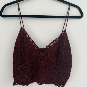 Express Burgundy and Black Lace Crop Top